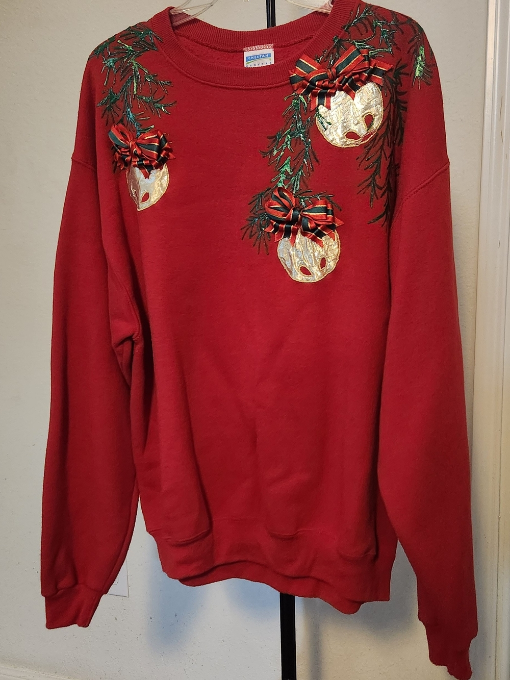 Cheetah Red Christmas Ornament Embroidered Sweatshirt